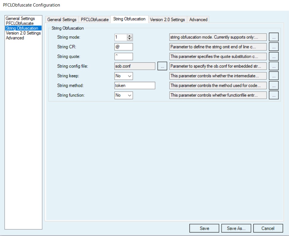 PFCLObfuscate Configuration for Strings